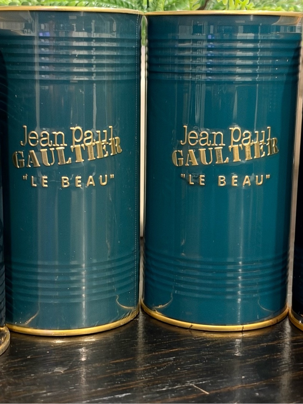 men fragrance Teal and Black Decorative Canisters with Gold Accents